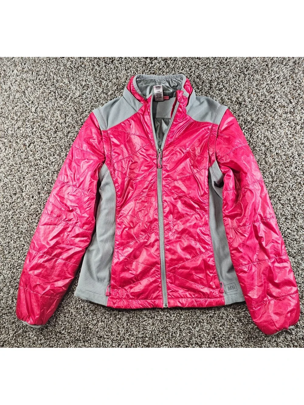 REI Girls Sz L (14-16) Zip Up Softshell Convertible Jacket Vest Pink Gray